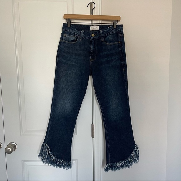 Frame Le Crop Mini Boot Cut Shredded Raw Hem Jeans Bayberry - Picture 4 of 10